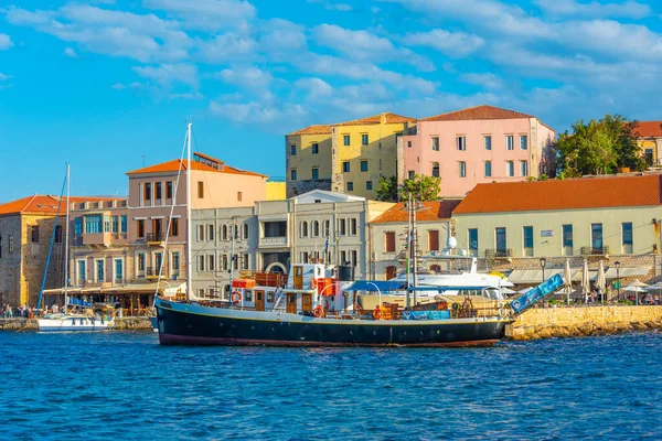 stock image View of the old Venetian harbor at Greek town Chania, Greece.