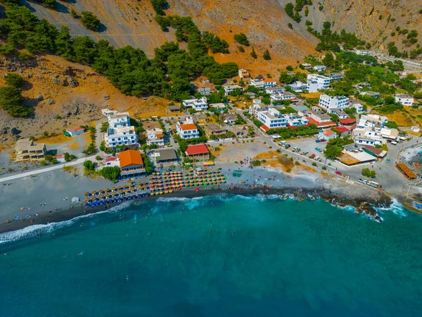 Αεροφωτογραφία Παραλίας Στην Αγία Ρουμέλη Στο Ελληνικό Νησί Κρήτη — Φωτογραφία Αρχείου