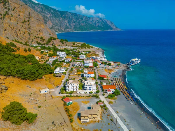 Veduta Aerea Una Spiaggia Agia Roumeli Sull Isola Greca Creta — Foto Stock