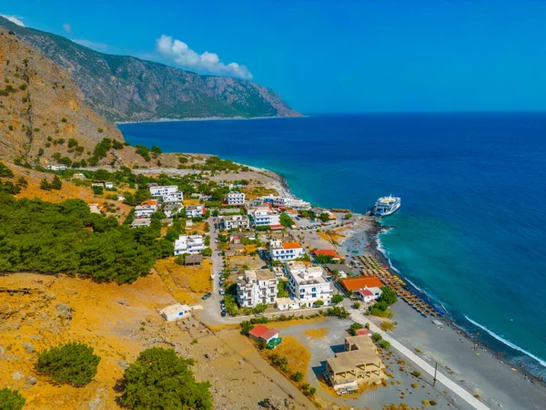 stock image Aerial view of a beach at Agia Roumeli at Greek island Crete.