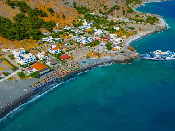 stock image Aerial view of a beach at Agia Roumeli at Greek island Crete.