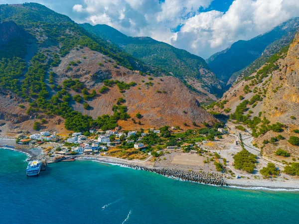 stock image Aerial view of a beach at Agia Roumeli at Greek island Crete.