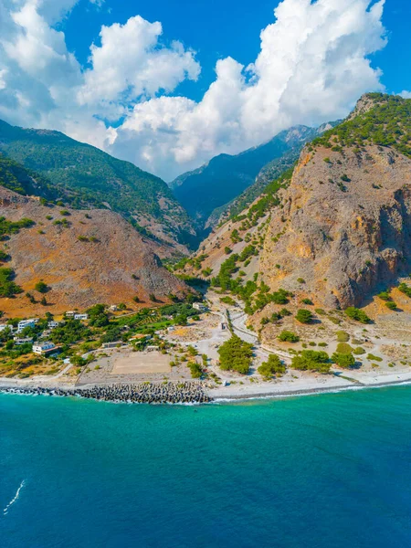 Luftaufnahme Eines Strandes Bei Agia Roumeli Auf Der Griechischen Insel — Stockfoto