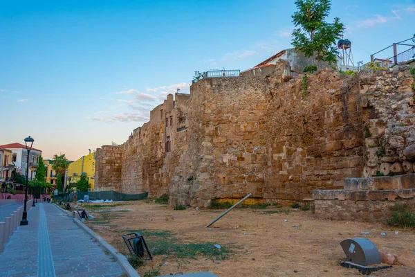 Soluppgång Utsikt Över Bysantinska Murar Den Grekiska Staden Chania — Stockfoto