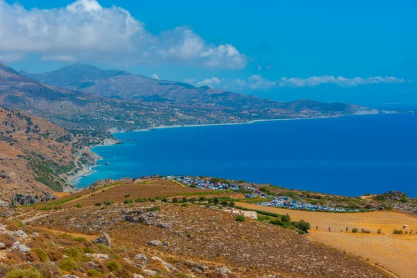 stock image Panorama view of coastline of Southern Crete in Greece.