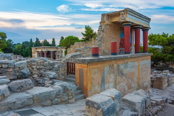 Zonsondergang Uitzicht Noordelijke Ingang Van Knossos Paleis Grieks Eiland Kreta — Stockfoto