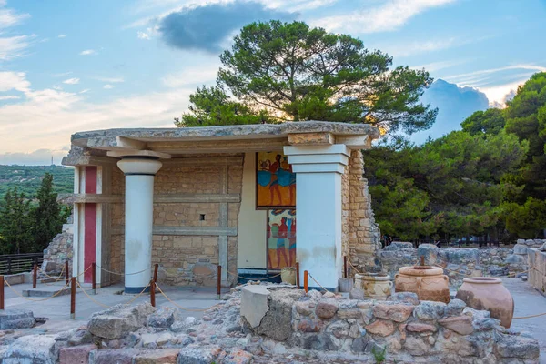 Optocht Fresco Bij Ruïnes Van Knossos Paleis Kreta Griekenland — Stockfoto