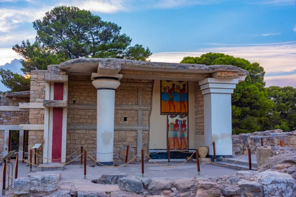 stock image Procession fresco at ruins of Knossos palace in Crete, Greece.