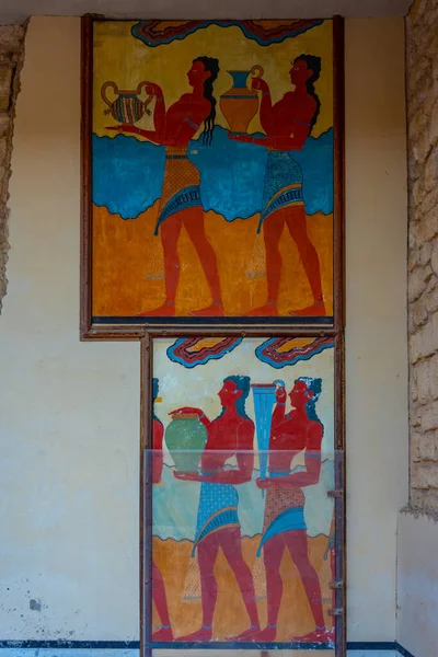 Freski Protekcyjne Ruinach Pałacu Knossos Krecie Grecja — Zdjęcie stockowe