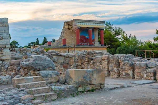 Захід Сонця Північного Входу Палацу Кноссос Грецькому Острові Крит — стокове фото