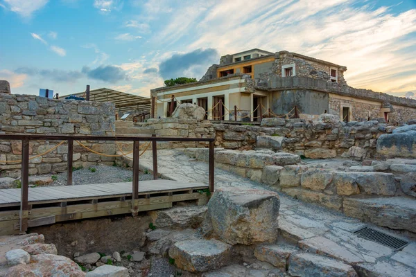 Veduta Tramonto Delle Rovine Del Palazzo Cnosso Sull Isola Greca — Foto Stock