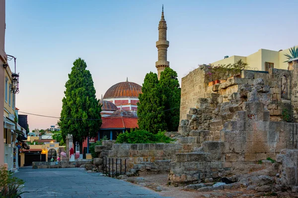 Zonsopgang Uitzicht Suleiman Moskee Rhodos Griekenland — Stockfoto