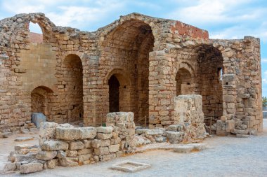Yunan adası Rodos 'ta Lindos Akropolis manzarası.