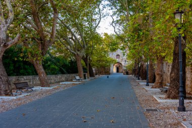 Yunanistan 'da Rodos' un Aziz Anthony kapısının gün doğumu manzarası.