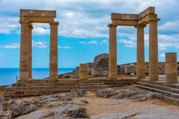 Zicht Lindos Acropolis Grieks Eiland Rhodos — Stockfoto