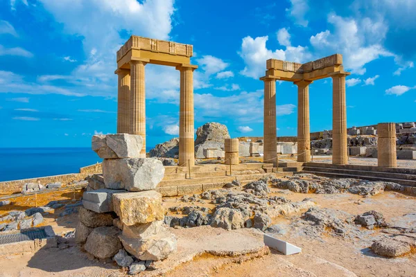 Άποψη Της Λίνδου Ακρόπολης Στο Ελληνικό Νησί Ρόδος — Φωτογραφία Αρχείου
