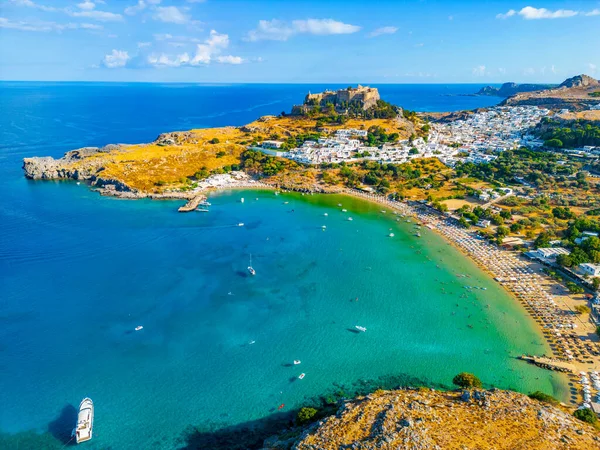 Vista Panorámica Ciudad Griega Lindos Isla Rodas — Foto de Stock