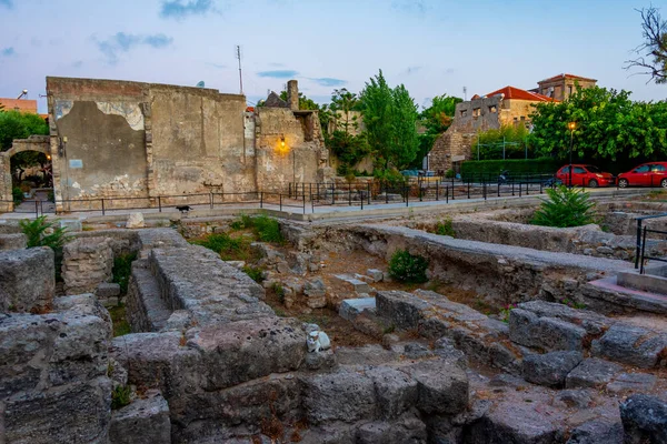 Yunanistan Rodos Kentinin Antik Kalıntılarının Gündoğumu Manzarası — Stok fotoğraf