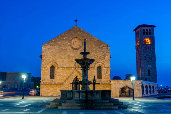Vista Del Amanecer Iglesia Anunciación Theotokos Rodas Grecia — Foto de Stock