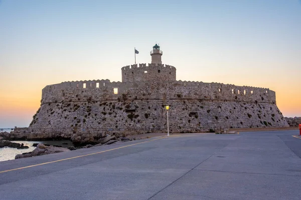 Napkelte Kilátás Szent Miklós Erőd Görög Sziget Rhodes — Stock Fotó
