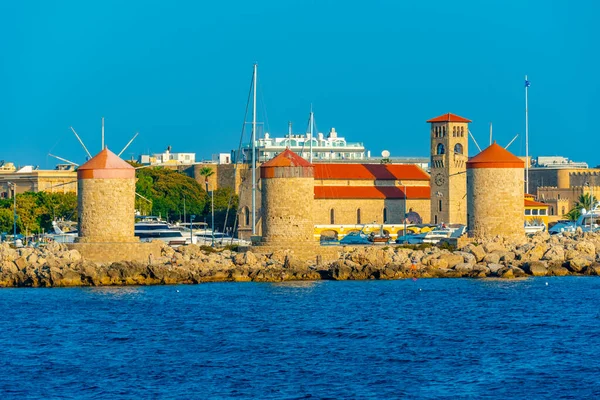 Moulins Vent Anciens Port Rhodes Grèce — Photo