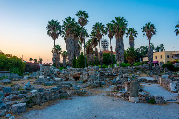 Sunset view of ancient agora at Greek island Kos.