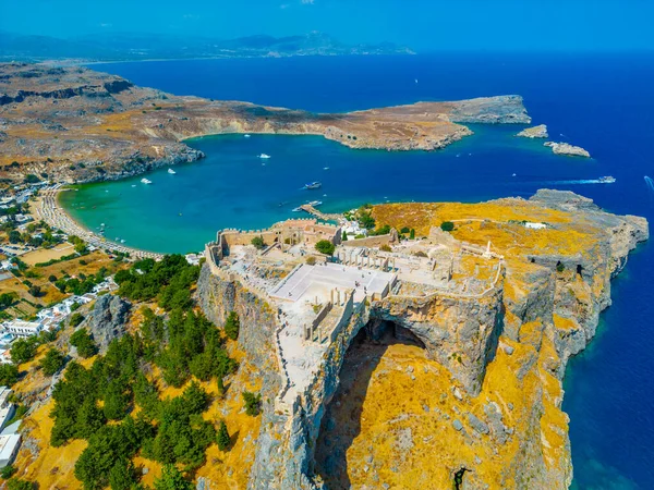 Вид Воздуха Акрополь Линдоса Греческом Острове Родос — стоковое фото