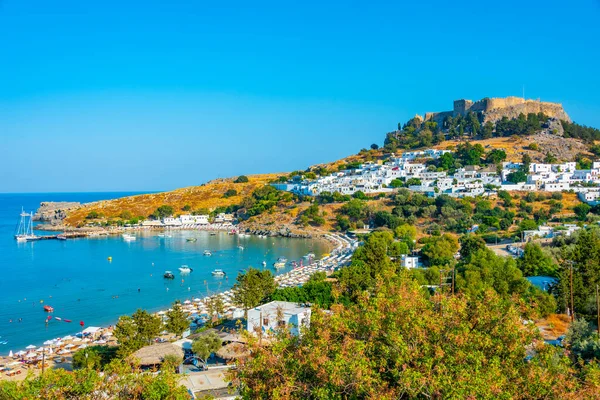 Vue Panoramique Ville Grecque Lindos Sur Île Rhodes — Photo