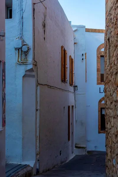 stock image White streets of Greek town Lindos at Rhodes island.