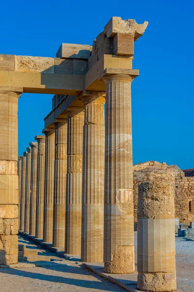 Kilátás Lindos Acropolis Görög Sziget Rhodes — Stock Fotó