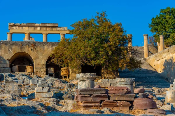 Zicht Lindos Acropolis Grieks Eiland Rhodos — Stockfoto