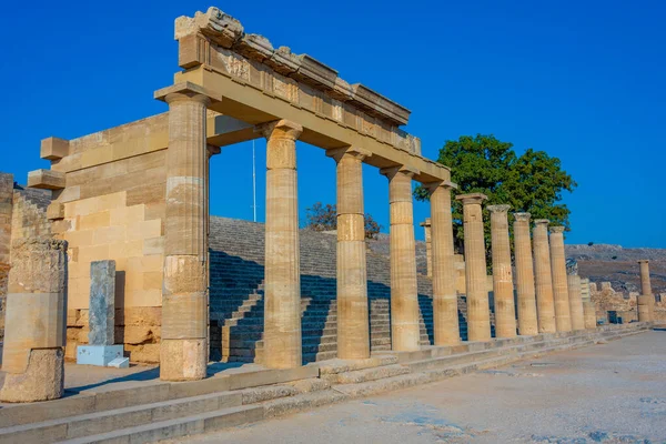 Kilátás Lindos Acropolis Görög Sziget Rhodes — Stock Fotó