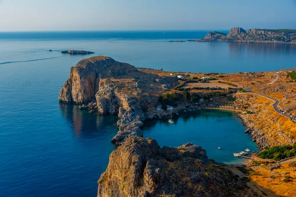 Пляж Святого Павла Греческом Городе Линдос Острове Родос — стоковое фото