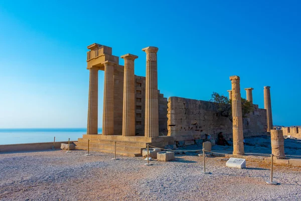 stock image View of Lindos Acropolis at Greek island Rhodes.