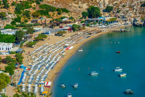 Blick Auf Den Strand Von Lindos Auf Der Griechischen Insel — Stockfoto