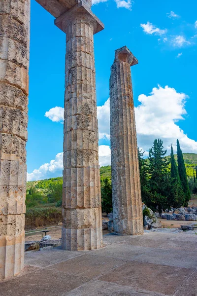 Zřícenina Chrámu Dia Starověkém Komplexu Nemea Řecku — Stock fotografie