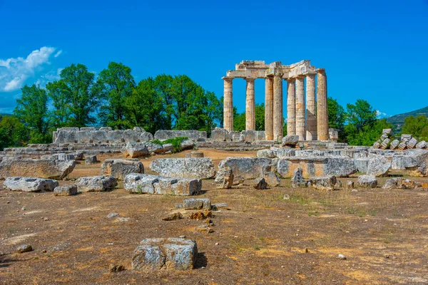 Ruiny Świątyni Zeusa Starożytnym Kompleksie Nemea Grecji — Zdjęcie stockowe