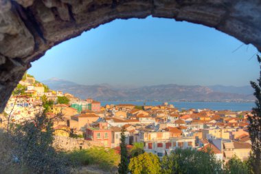 Yunan kenti Nafplio 'nun hava manzarası.