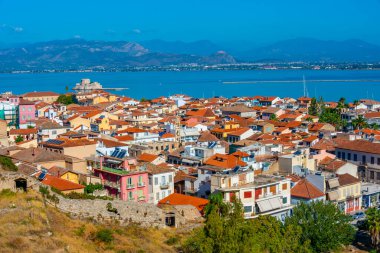 Yunan kenti Nafplio 'nun hava manzarası.