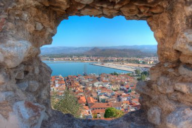 Yunan kenti Nafplio 'nun hava manzarası.