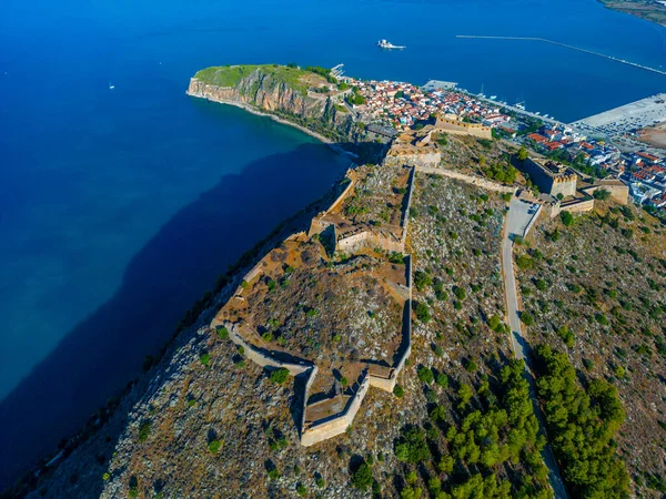 stock image Panorama view of Palamidi fortress and Greek town Nafplio.