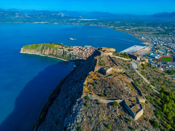 stock image Panorama view of Palamidi fortress and Greek town Nafplio.