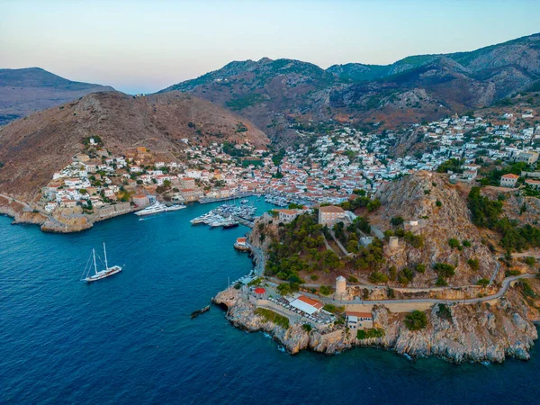 Vista Panorámica Atardecer Ciudad Hydra Grecia — Foto de Stock