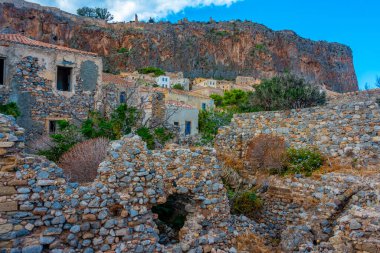 Yunanistan 'ın tarihi Monemvasia kentinin Stone Caddesi.