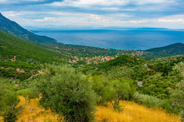 Panorama Vista Vila Poulithra Ilha Peloponeso Grécia — Fotografia de Stock