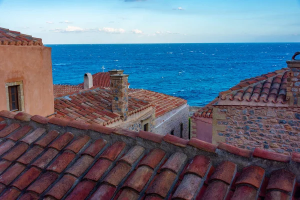 stock image Rooftops of Greek town Monemvasia.