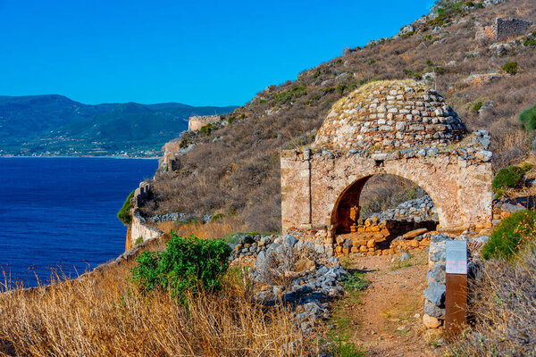 Ruins of the Monemvasia castle in Greece.