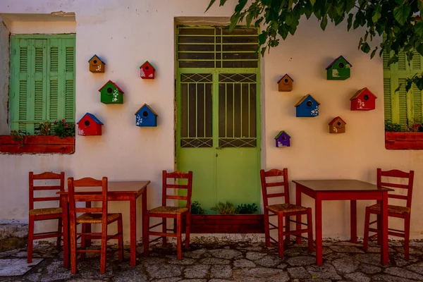 Chairs Tables Front Greek House Greek Town Areopoli — Stock Photo, Image