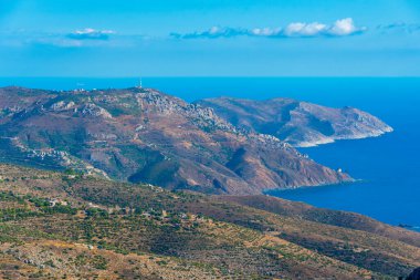 Yunanistan 'ın Mountanistika köyünden Mani bölgesi manzarası.