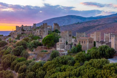 Sunset panorama view of Vathia village at Peloponnese peninsula in Greece. clipart